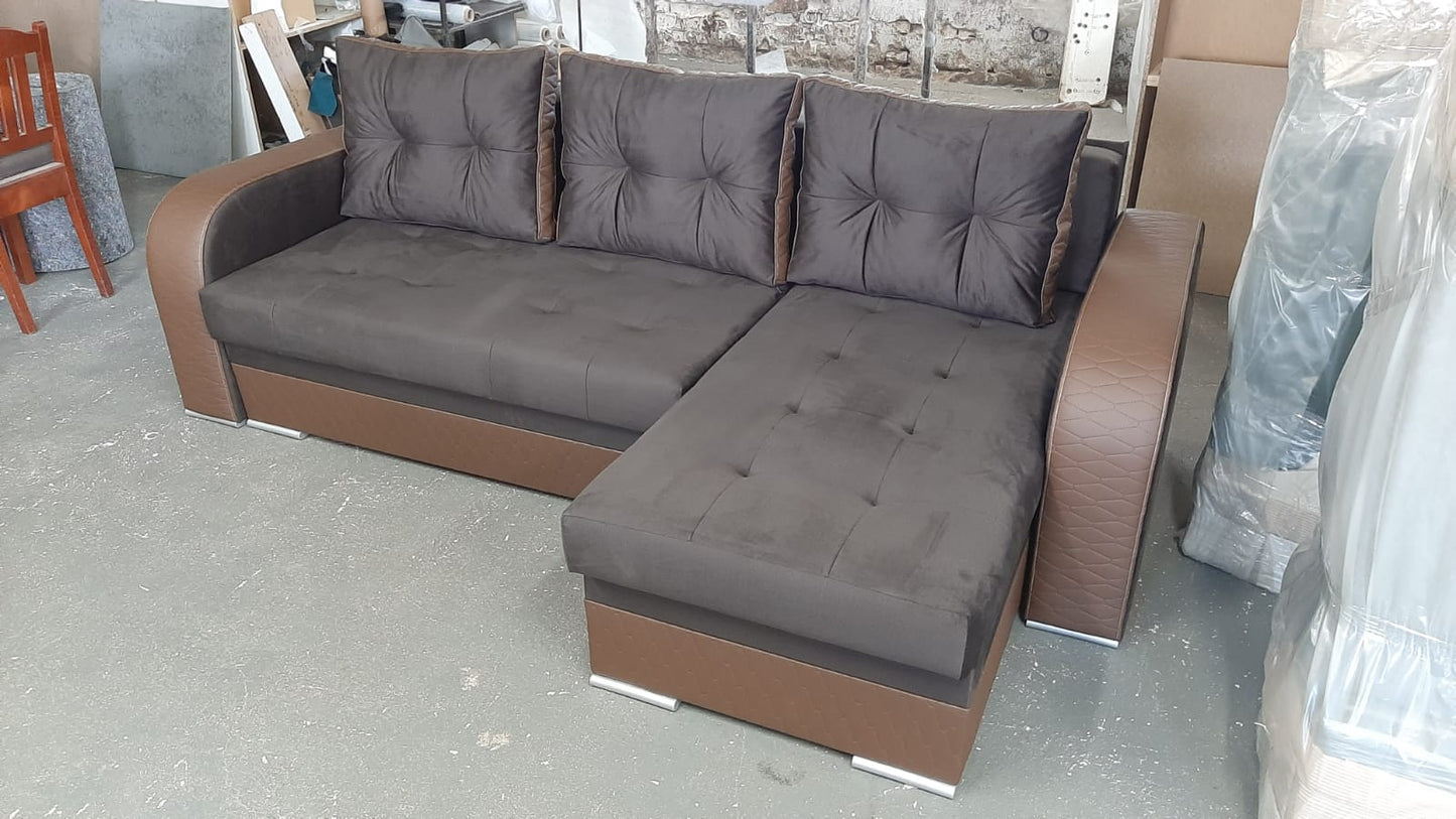 CORNER SOFA BED SAM BROWN MONOLITH STAIN RESISTANT FABRIC 236CM 2X STORAGE SPACE universal RIGHT/LEFT CORNER / BONELL SPRINGS + FOAM