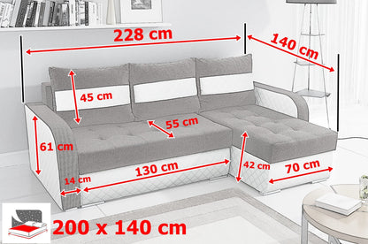 CORNER SOFA BED NESTY INARI 24/W25 228CM 2X STORAGE SPACE UNIVERSAL CORNER / BONELL SPRINGS + FOAM