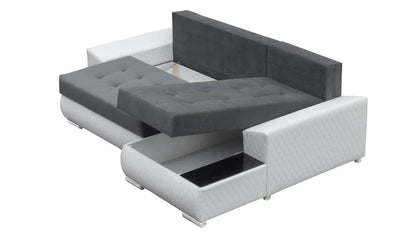 CORNER SOFA BED LONDON 2316/1115/60 252CM 2X STORAGE SPACE STAIN RESISTANT EASY CLEAN FABRIC / BONELL SPRINGS + FOAM
