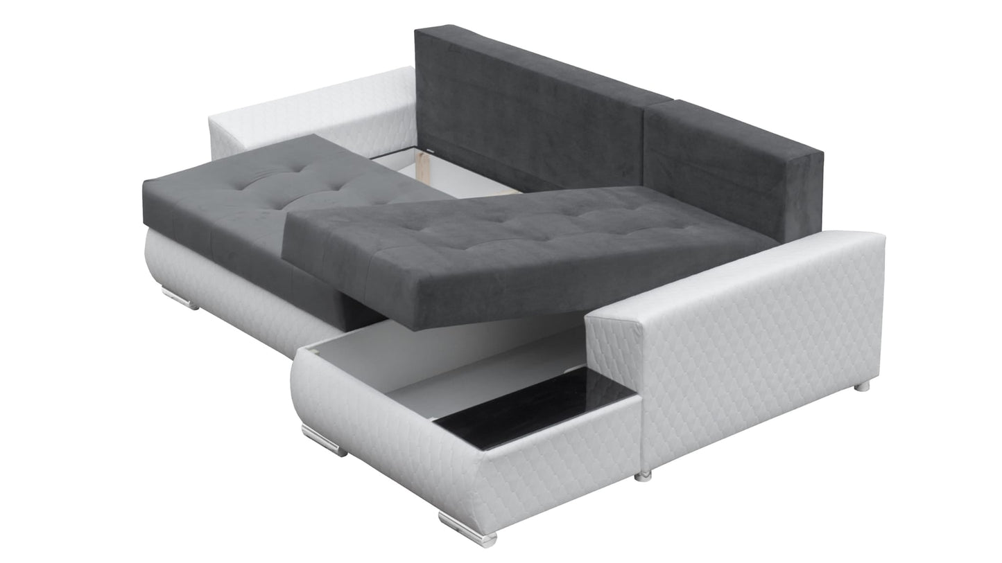 CORNER SOFA BED LONDON 2316/1132 252CM 2X STORAGE SPACE STAIN RESISTANT EASY CLEAN FABRIC / BONELL SPRINGS + FOAM