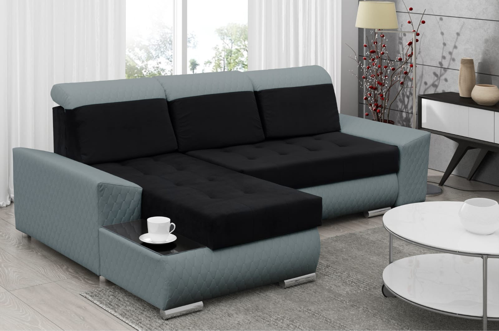 CORNER SOFA BED LONDON 2316/1132 252CM 2X STORAGE SPACE STAIN RESISTANT EASY CLEAN FABRIC / BONELL SPRINGS + FOAM