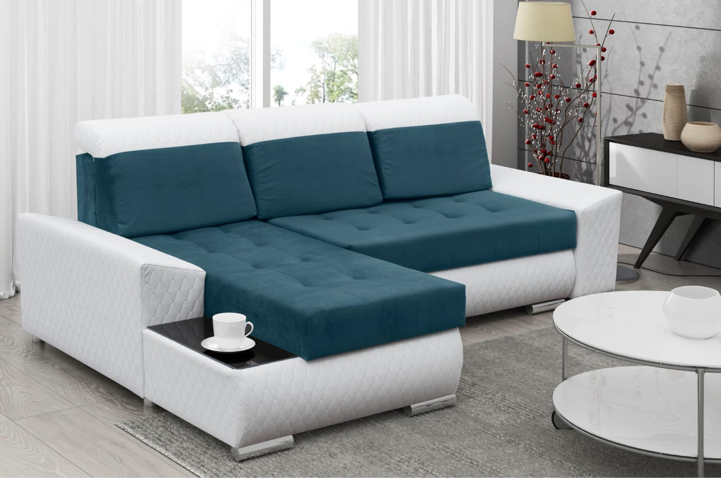 CORNER SOFA BED LONDON 2313/1115/60 252CM 2X STORAGE SPACE STAIN RESISTANT EASY CLEAN FABRIC / BONELL SPRINGS + FOAM