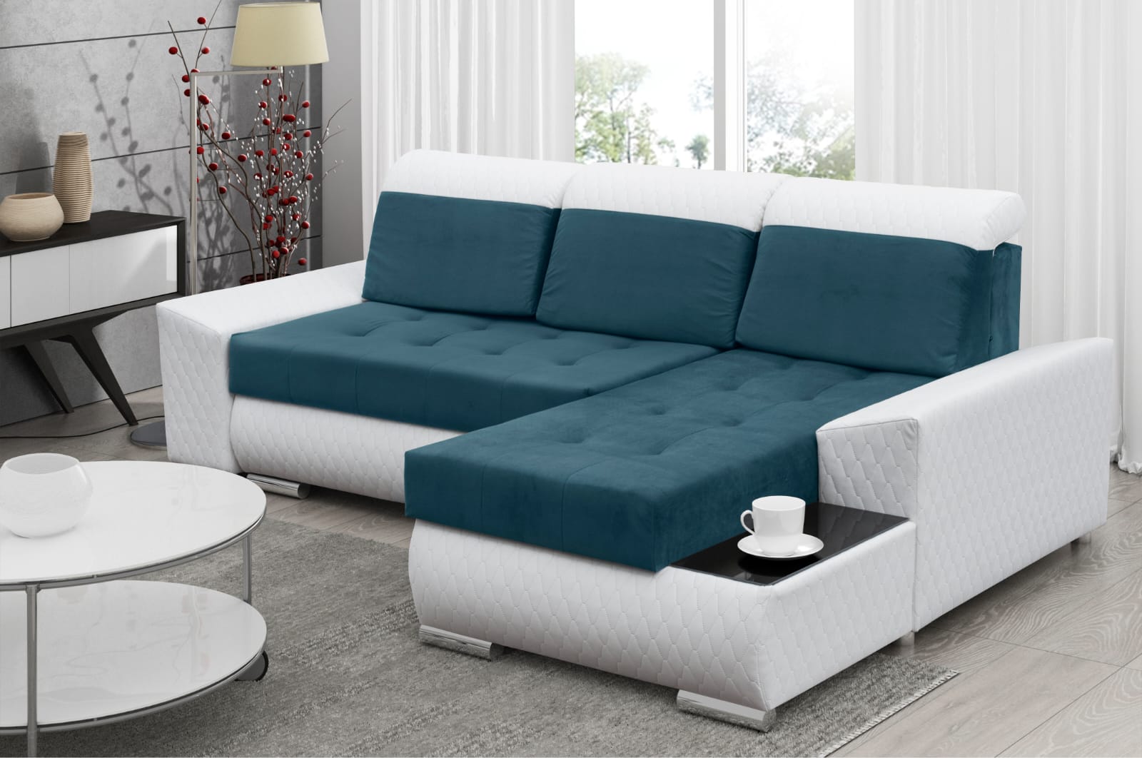 CORNER SOFA BED LONDON 2313/1115/60 252CM 2X STORAGE SPACE STAIN RESISTANT EASY CLEAN FABRIC / BONELL SPRINGS + FOAM