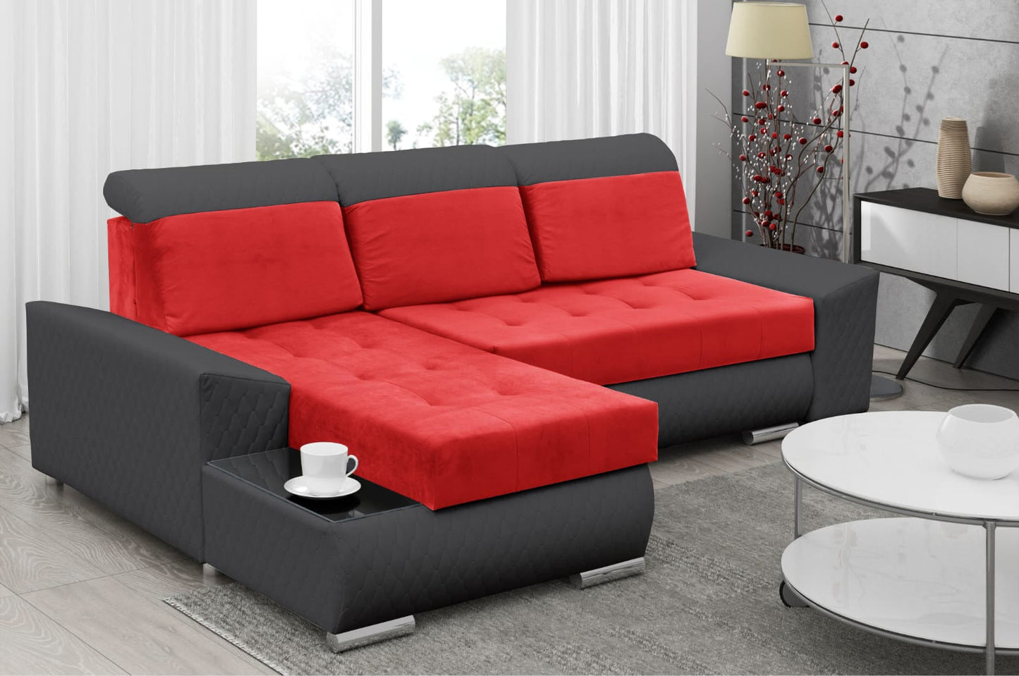 CORNER SOFA BED LONDON 2309/20/60 252CM 2X STORAGE SPACE STAIN RESISTANT EASY CLEAN FABRIC / BONELL SPRINGS + FOAM