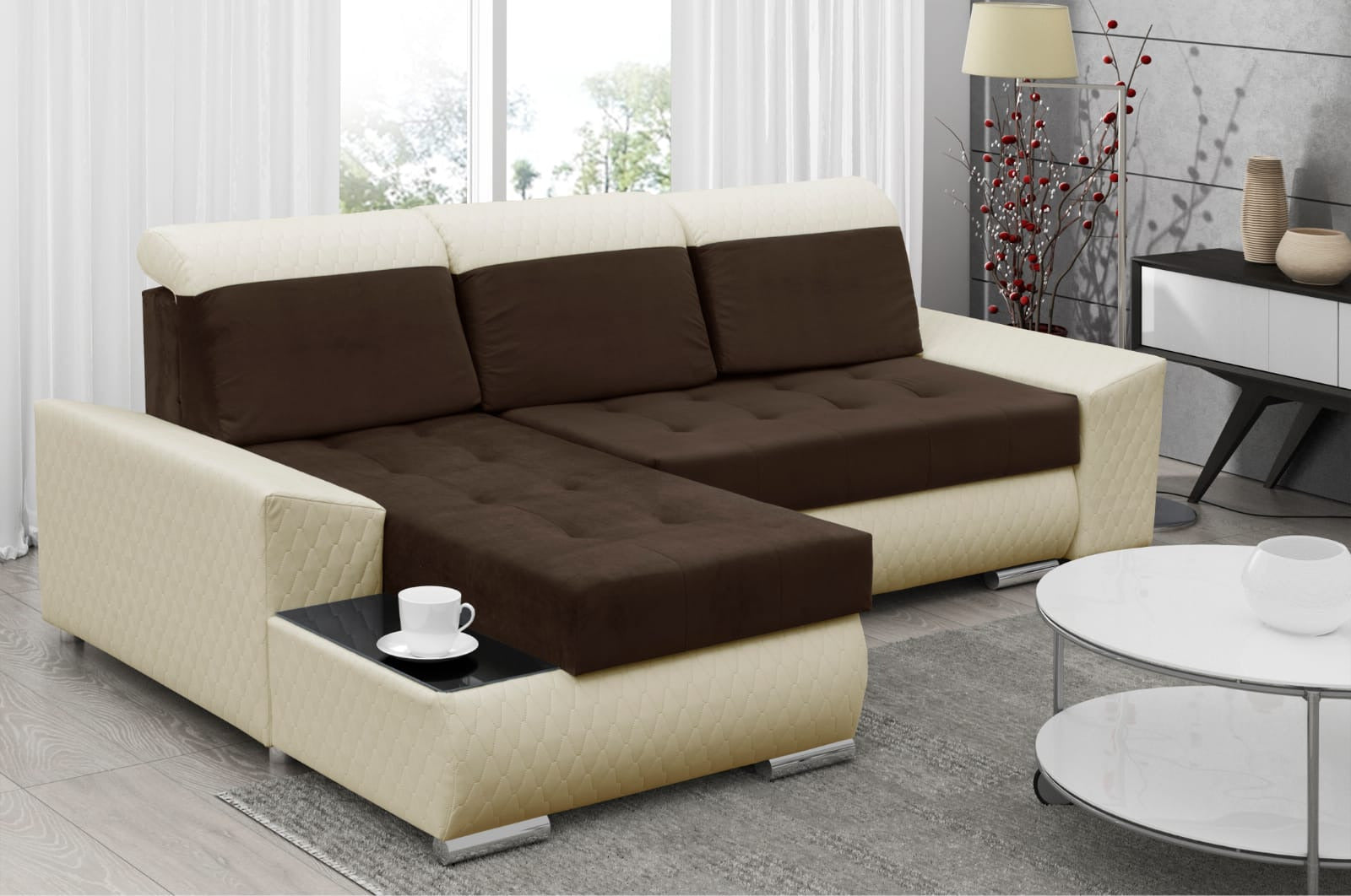 CORNER SOFA BED LONDON 2308/1124/60 252CM 2X STORAGE SPACE STAIN RESISTANT EASY CLEAN FABRIC / BONELL SPRINGS + FOAM