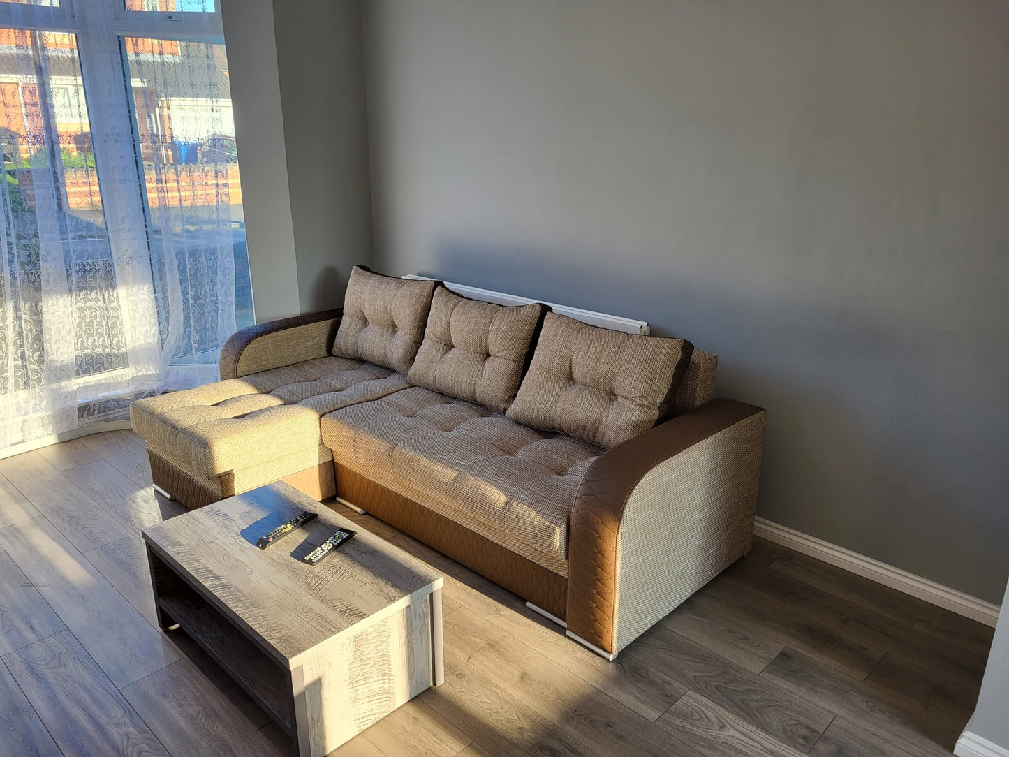 CORNER SOFA BED SAM BROWN BERLIN 03 / W55 236CM 2X STORAGE SPACE universal RIGHT/LEFT CORNER / BONELL SPRINGS + FOAM