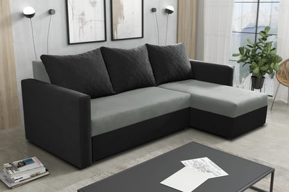 CORNER SOFA BED KEN GREY/BLACK 14+15 222cm universal RIGHT/LEFT CORNER / FOAM