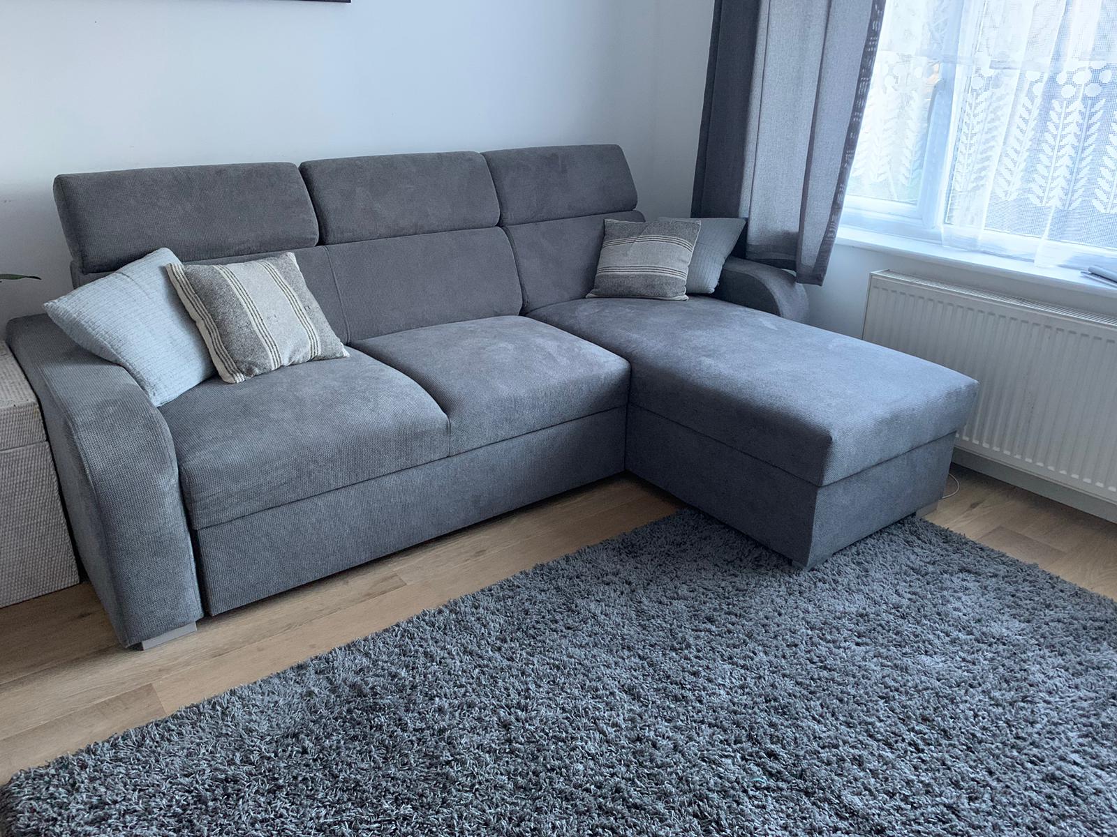 UNIVERSAL CORNER SOFA BED ASTEE 235CM EASY CLEAN FABRIC ADJUSTABLE HEADREST CHOICE OF COLORS / SPRINGS + FOAM