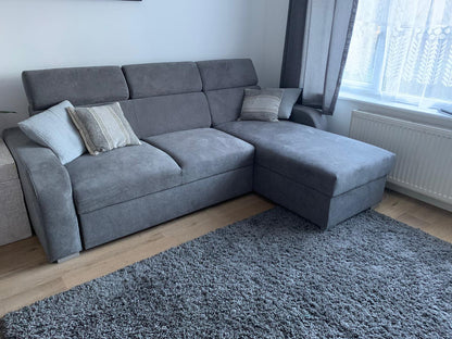 UNIVERSAL CORNER SOFA BED ASTEE 235CM EASY CLEAN FABRIC ADJUSTABLE HEADREST CHOICE OF COLORS / SPRINGS + FOAM