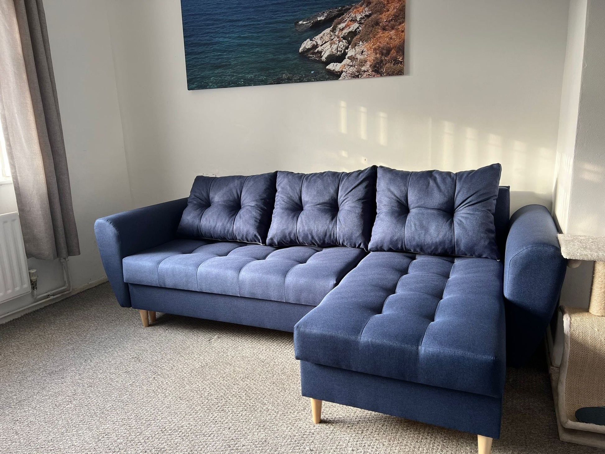 CORNER SOFA BED PALMO 2X STORAGE SPACE BLUE MALMO 79 240cm universal RIGHT/LEFT CORNER / BONELL SPRINGS + FOAM