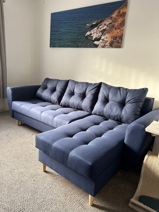 CORNER SOFA BED PALMO 2X STORAGE SPACE BLUE MALMO 79 240cm universal RIGHT/LEFT CORNER / BONELL SPRINGS + FOAM