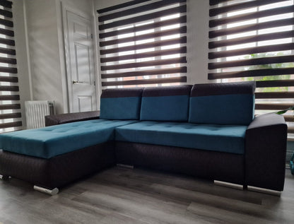 CORNER SOFA BED LONDON 2313/1115/60 252CM 2X STORAGE SPACE STAIN RESISTANT EASY CLEAN FABRIC / BONELL SPRINGS + FOAM