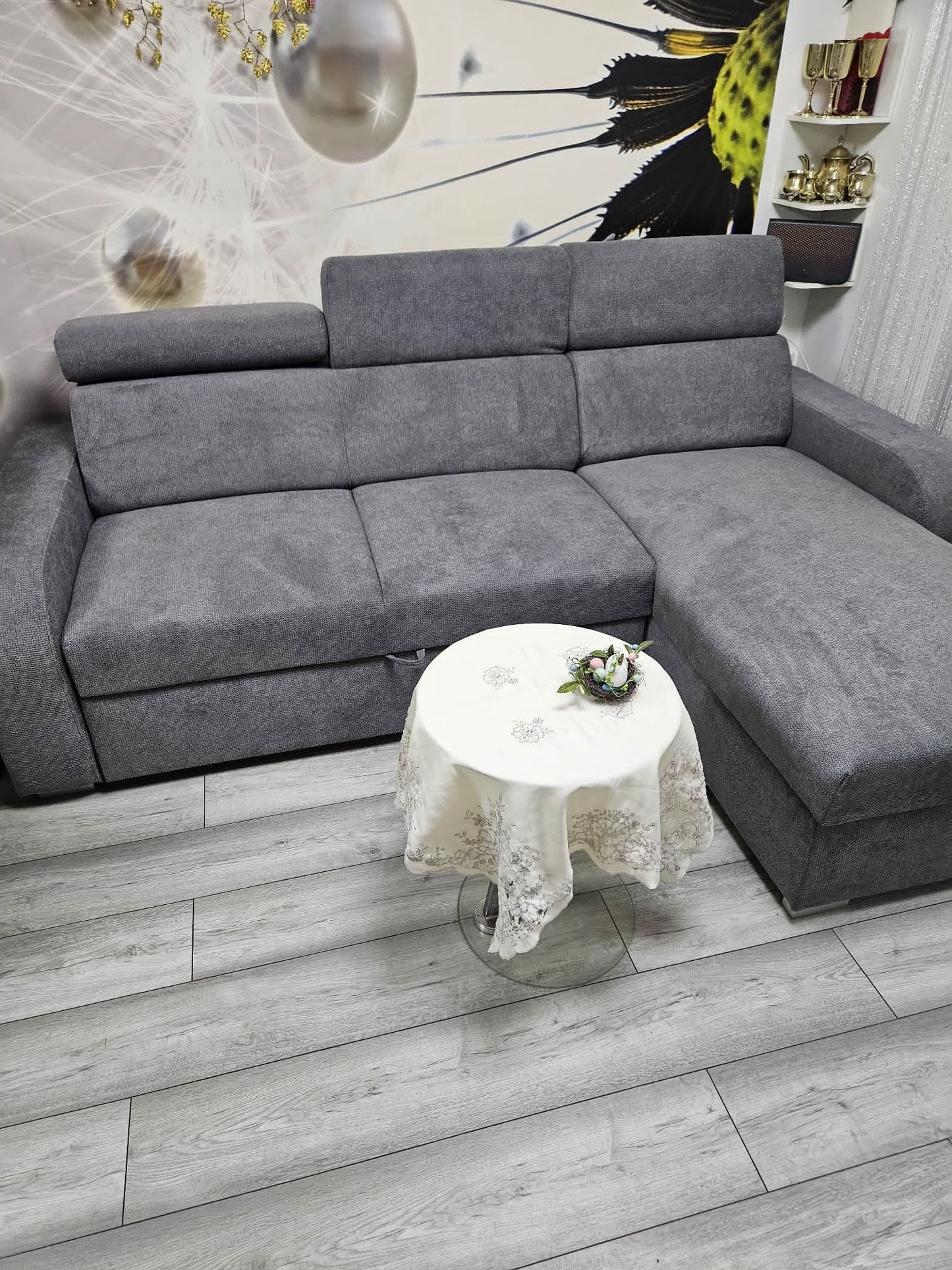 UNIVERSAL CORNER SOFA BED ASTEE 235CM CROWN18 EASY CLEAN FABRIC ADJUSTABLE HEADREST / SPRINGS + FOAM