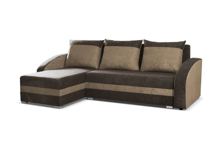 CORNER SOFA BED VELVET BROWN / BEIGE 236cm /  FOAM
