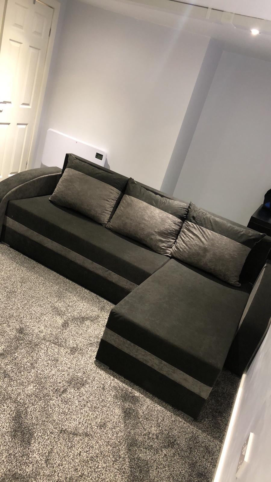 CORNER SOFA BED VELVET BLACK / GREY 236cm / FOAM