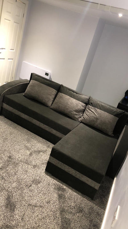 CORNER SOFA BED VELVET BLACK / GREY 236cm / FOAM