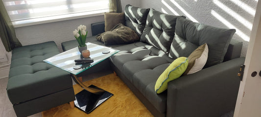 CORNER SOFA BED BRIAN 222CM + STORAGE PUFF / OTTOMAN CHOICE OF COLOR UNIVERSAL RIGHT/LEFT CORNER  / BONELL SPINGS + FOAM
