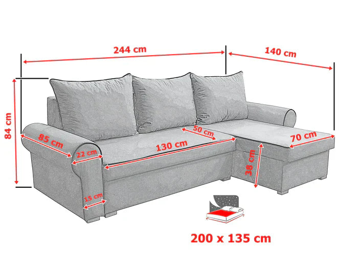UNIVERSAL CORNER SOFA BED LORD 244cm 2X STORAGE SPACE 35+16  / FOAM