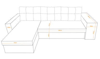 CORNER SOFA BED LEON 255CM 2X STORAGE SPACE UNIVERSAL CORNER RIGHT/LEFT CORNER / BONELL SPRINGS + FOAM