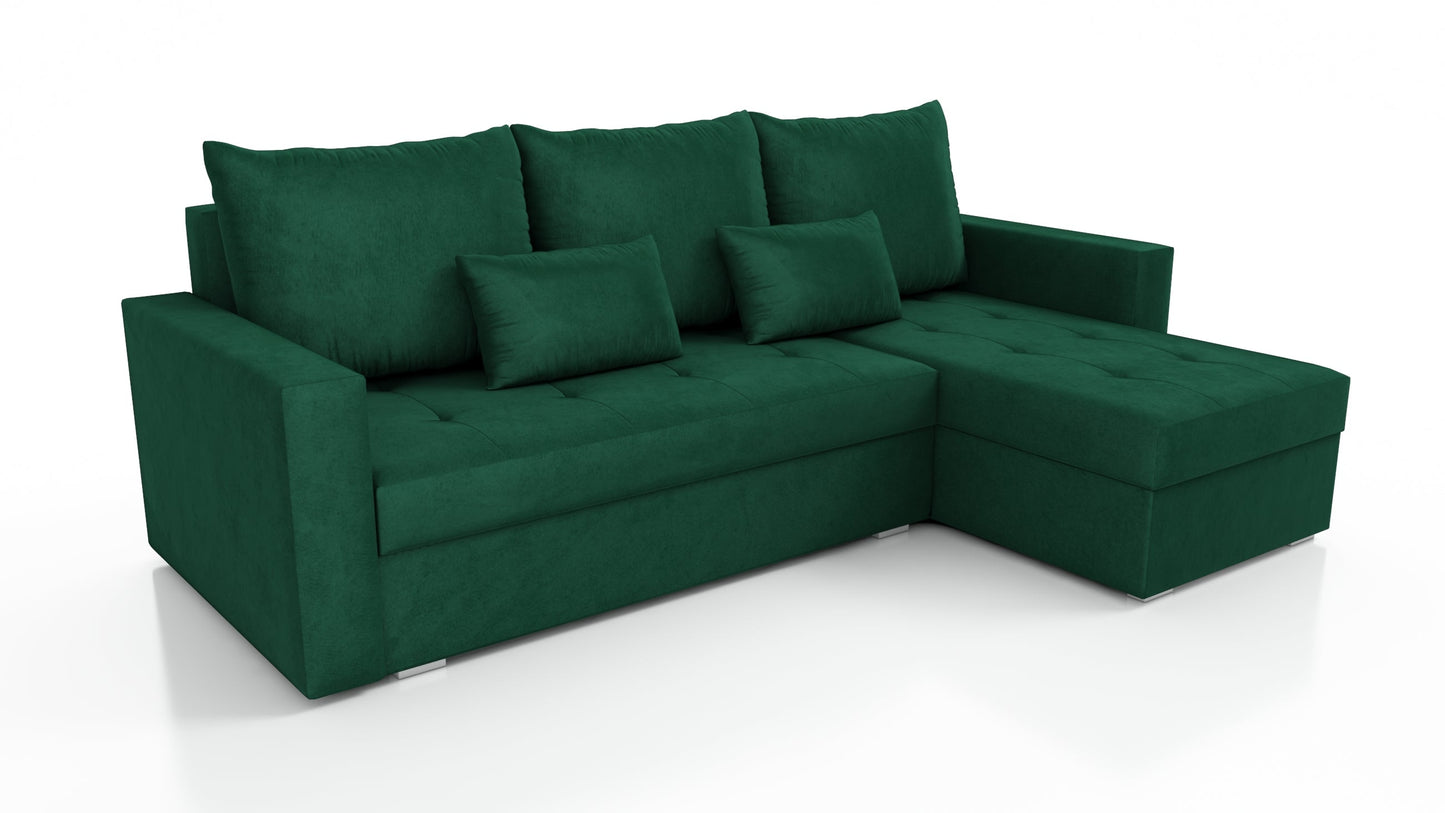 UNIVERSAL CORNER SOFA BED LOTUS 229CM GREEN KRONOS 19 2X STORAGE SPACE / FOAM 2X STORAGE