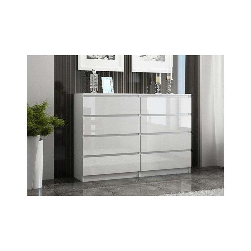 CHEST OF 8 DRAWS WHITE/WHITE GLOSS 120CM