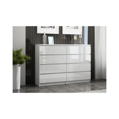 CHEST OF 8 DRAWS WHITE/WHITE GLOSS 120CM