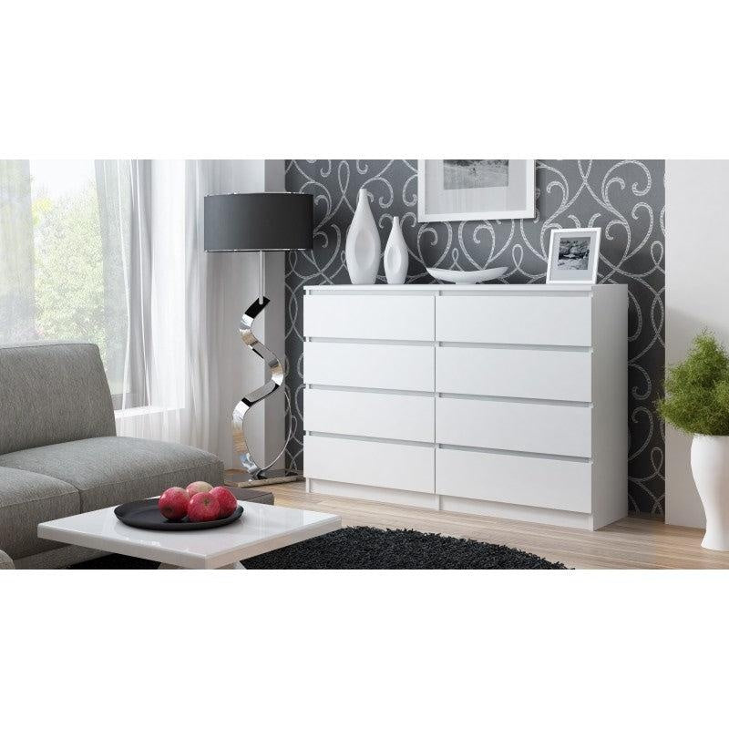 CHEST OF 8 DRAWS WHITE/WHITE GLOSS 120CM
