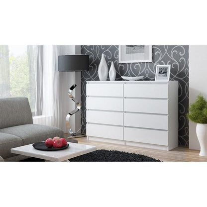 CHEST OF 8 DRAWS WHITE/WHITE GLOSS 120CM