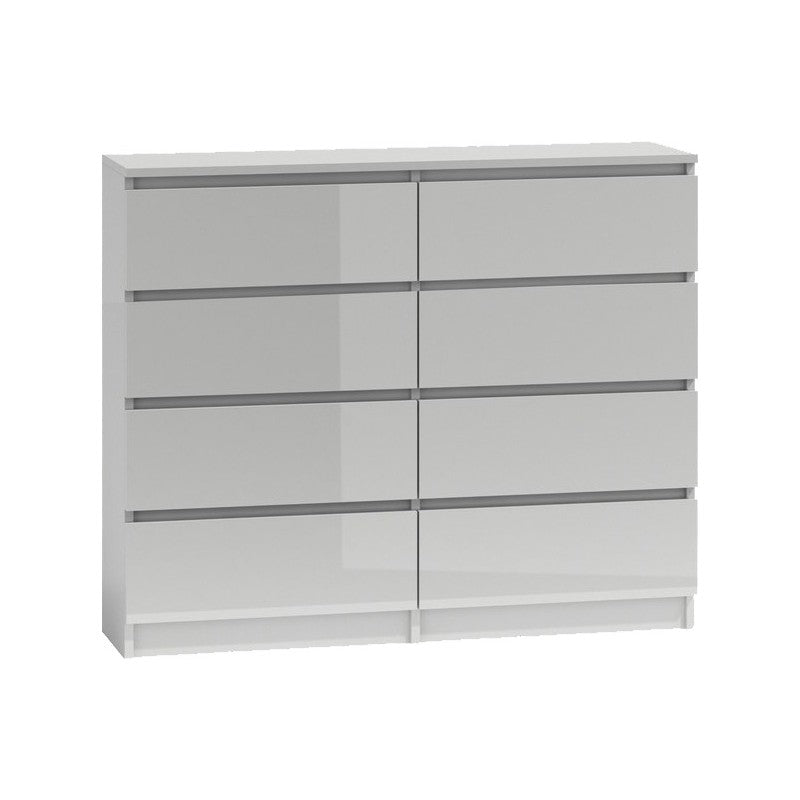 CHEST OF 8 DRAWS WHITE/WHITE GLOSS 120CM