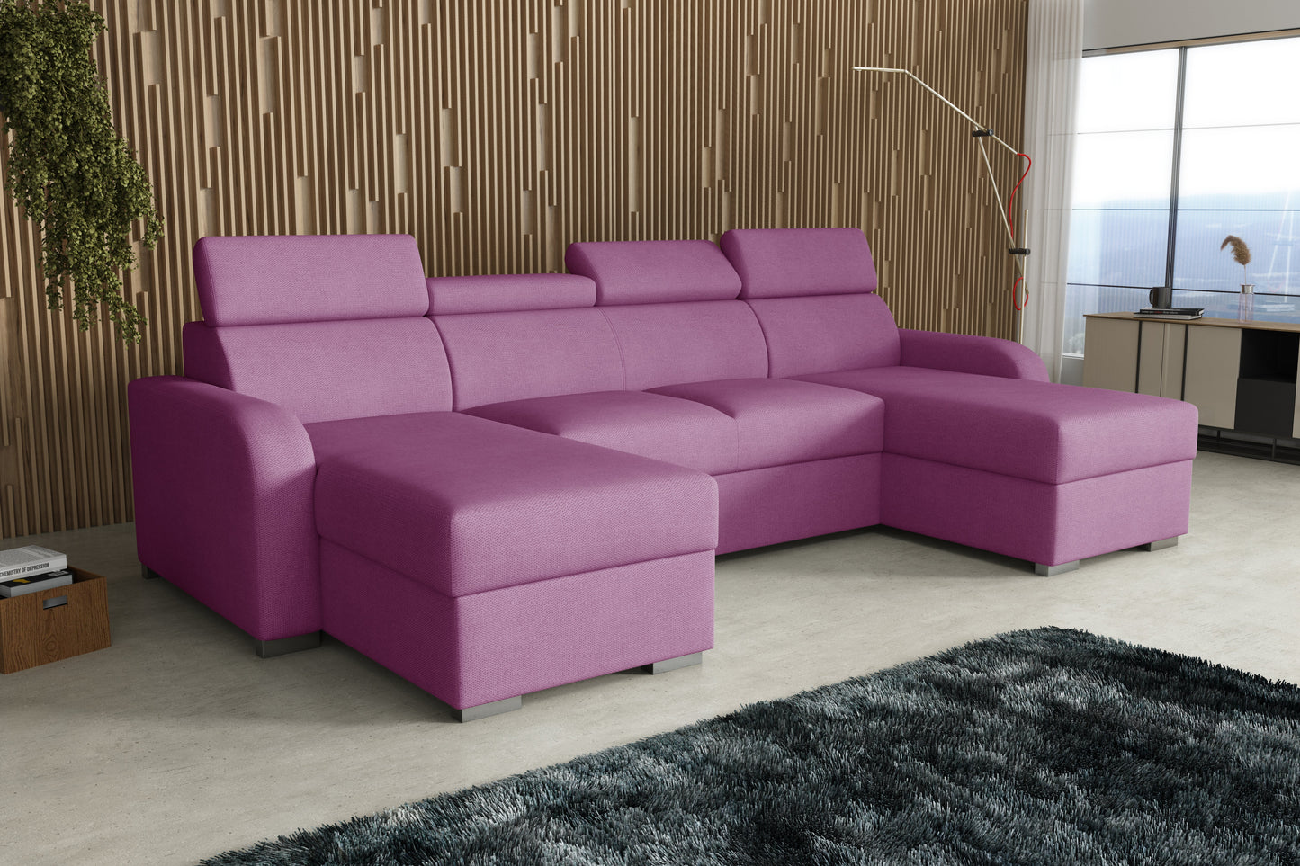 NEW! CORNER SOFA BED ASTEE U SHAPE EASY CLEAN FABRIC ADJUSTABLE HEADREST / SPRINGS + FOAM