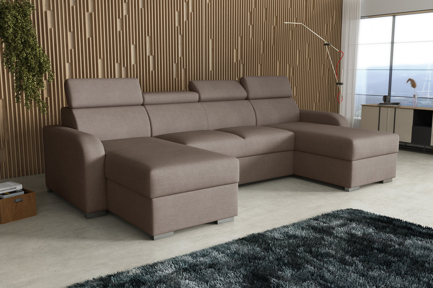 NEW! CORNER SOFA BED ASTEE U SHAPE EASY CLEAN FABRIC ADJUSTABLE HEADREST / SPRINGS + FOAM