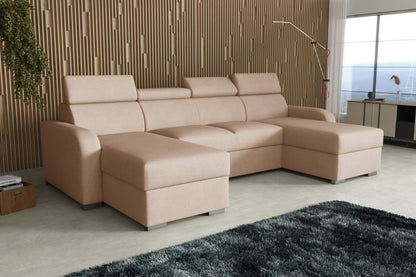 NEW! CORNER SOFA BED ASTEE U SHAPE EASY CLEAN FABRIC ADJUSTABLE HEADREST / SPRINGS + FOAM