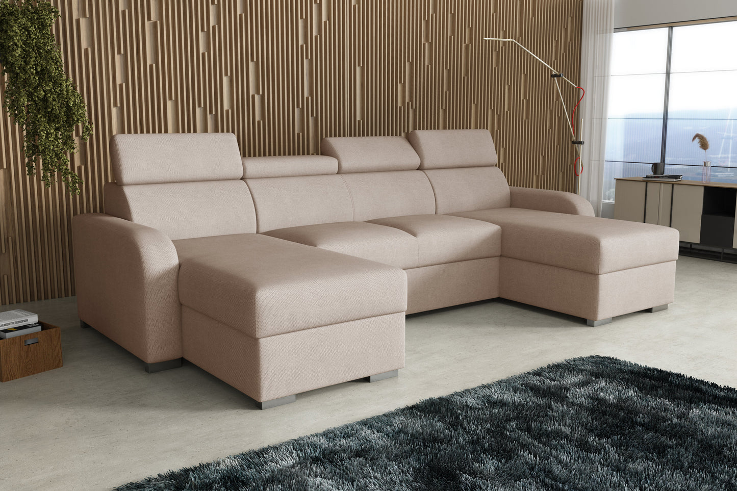 NEW! CORNER SOFA BED ASTEE U SHAPE EASY CLEAN FABRIC ADJUSTABLE HEADREST / SPRINGS + FOAM