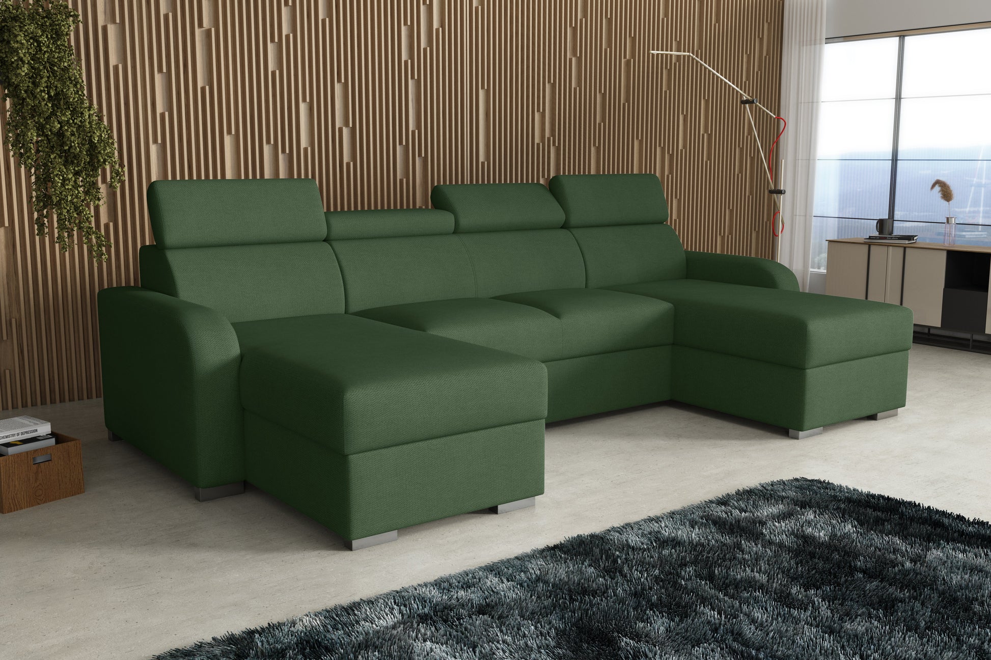 NEW! CORNER SOFA BED ASTEE U SHAPE EASY CLEAN FABRIC ADJUSTABLE HEADREST / SPRINGS + FOAM