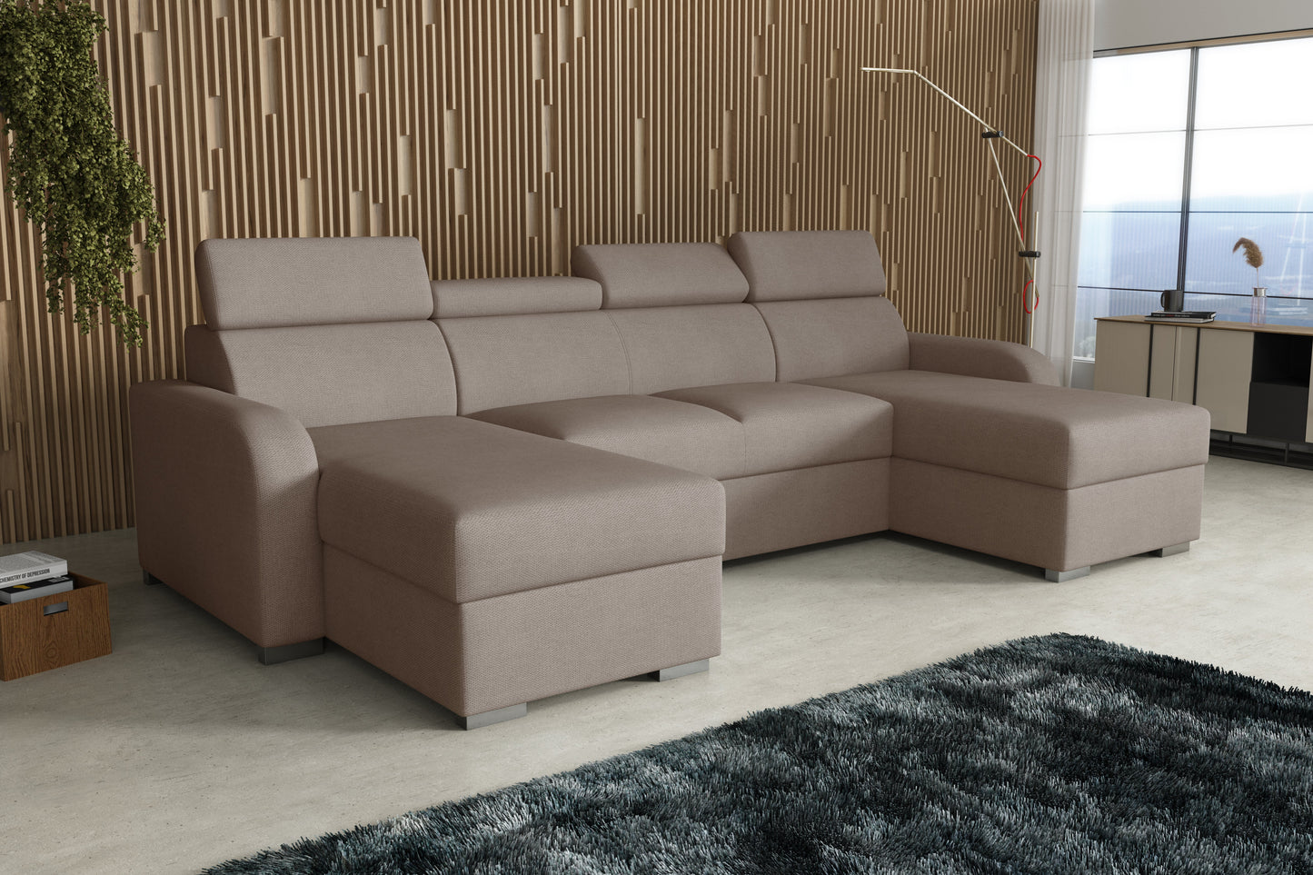 NEW! CORNER SOFA BED ASTEE U SHAPE EASY CLEAN FABRIC ADJUSTABLE HEADREST / SPRINGS + FOAM