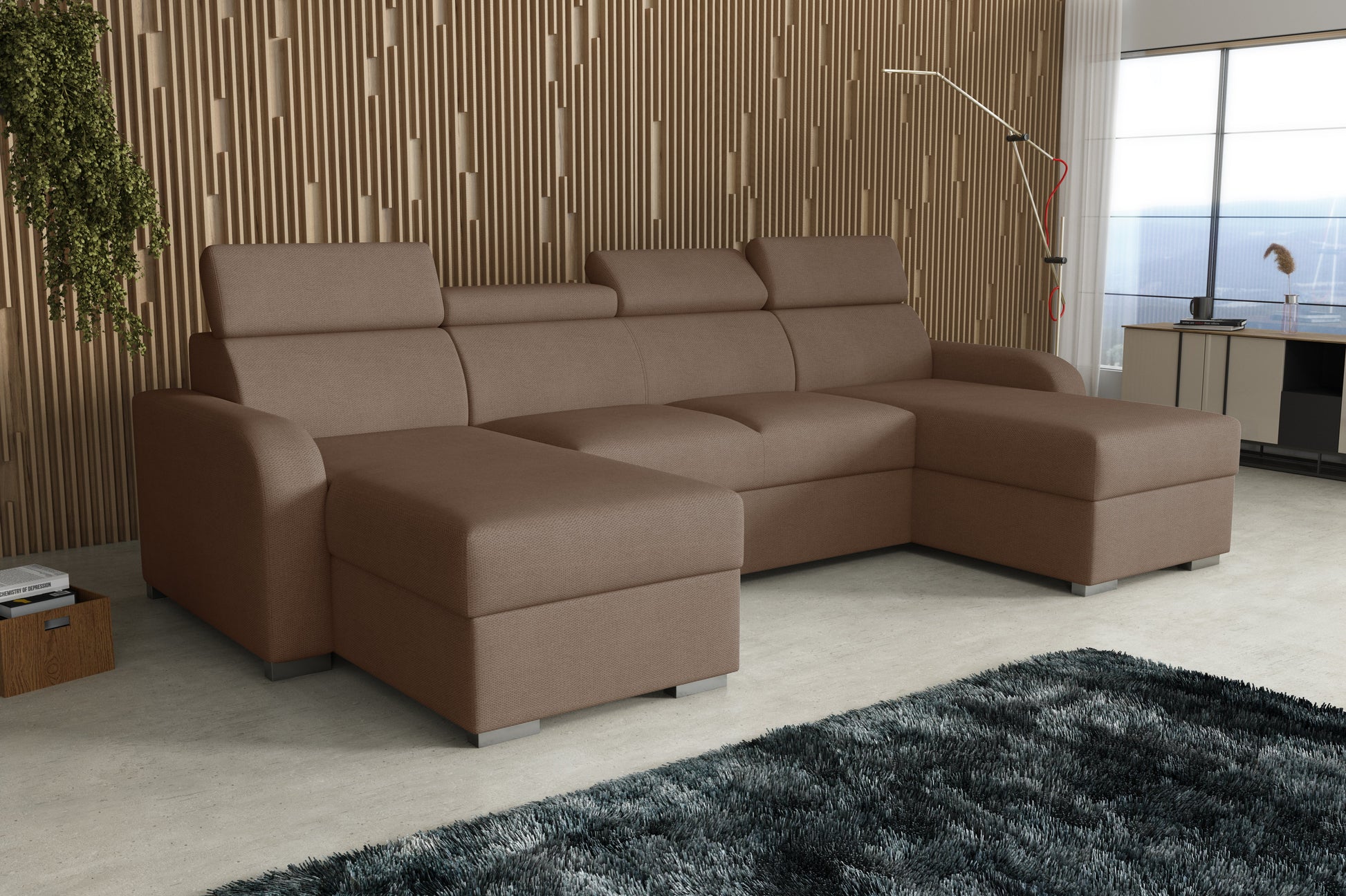 NEW! CORNER SOFA BED ASTEE U SHAPE EASY CLEAN FABRIC ADJUSTABLE HEADREST / SPRINGS + FOAM