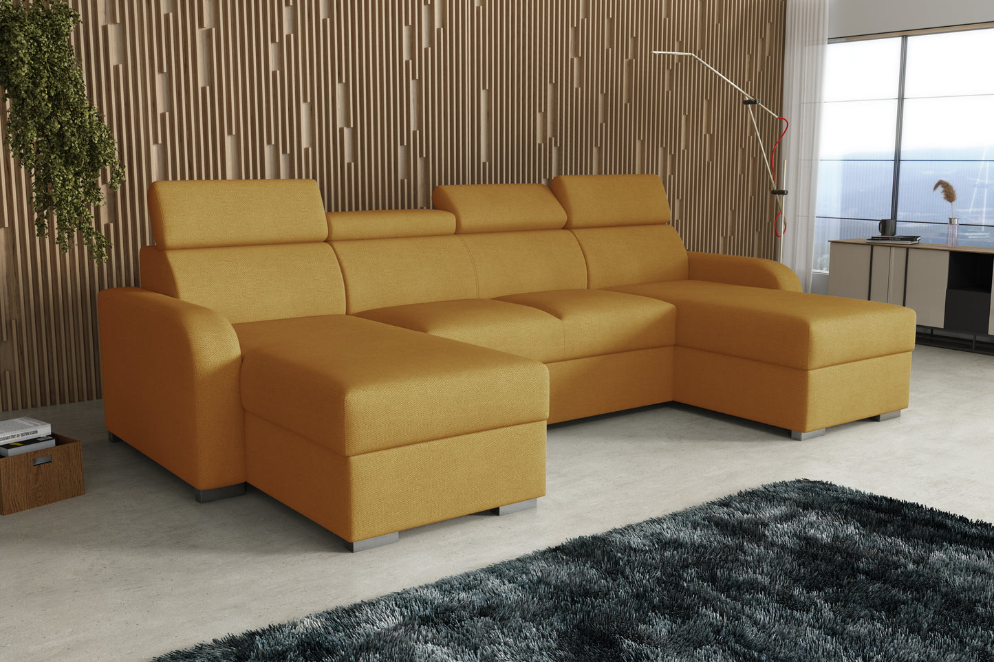 NEW! CORNER SOFA BED ASTEE U SHAPE CROWN FABRIC EASY CLEAN FABRIC ADJUSTABLE HEADREST / SPRINGS + FOAM