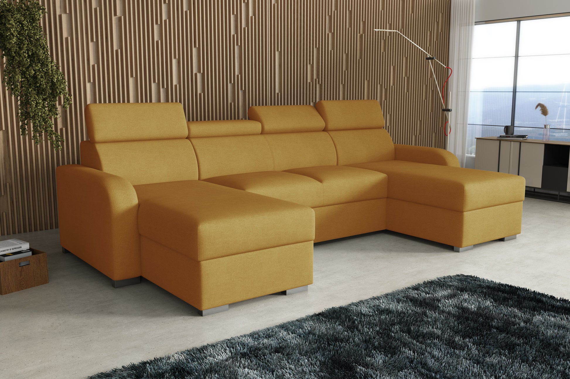 NEW! CORNER SOFA BED ASTEE U SHAPE CROWN FABRIC EASY CLEAN FABRIC ADJUSTABLE HEADREST / SPRINGS + FOAM