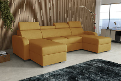 NEW! CORNER SOFA BED ASTEE U SHAPE CROWN FABRIC EASY CLEAN FABRIC ADJUSTABLE HEADREST / SPRINGS + FOAM