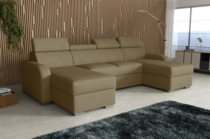 NEW! CORNER SOFA BED ASTEE U SHAPE CROWN FABRIC EASY CLEAN FABRIC ADJUSTABLE HEADREST / SPRINGS + FOAM