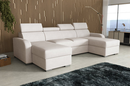 NEW! CORNER SOFA BED ASTEE U SHAPE CROWN FABRIC EASY CLEAN FABRIC ADJUSTABLE HEADREST / SPRINGS + FOAM