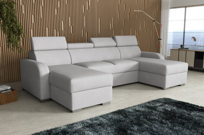 NEW! CORNER SOFA BED ASTEE U SHAPE CROWN FABRIC EASY CLEAN FABRIC ADJUSTABLE HEADREST / SPRINGS + FOAM