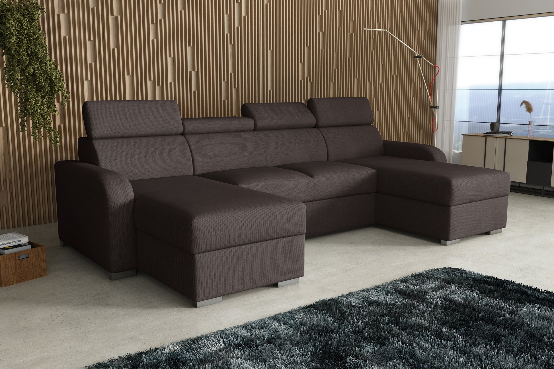 NEW! CORNER SOFA BED ASTEE U SHAPE CROWN FABRIC EASY CLEAN FABRIC ADJUSTABLE HEADREST / SPRINGS + FOAM