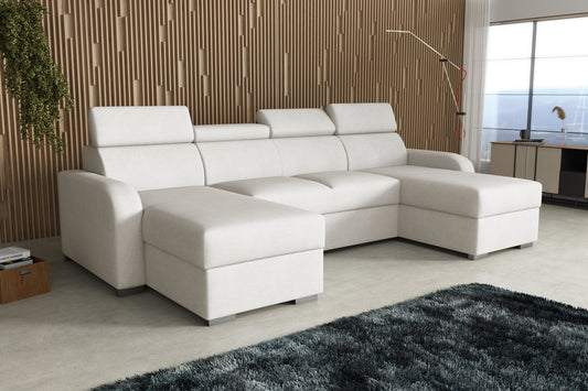 NEW! CORNER SOFA BED ASTEE U SHAPE CROWN FABRIC EASY CLEAN FABRIC ADJUSTABLE HEADREST / SPRINGS + FOAM