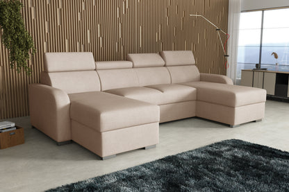 NEW! CORNER SOFA BED ASTEE U SHAPE CROWN FABRIC EASY CLEAN FABRIC ADJUSTABLE HEADREST / SPRINGS + FOAM