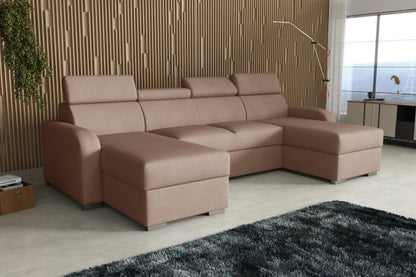 NEW! CORNER SOFA BED ASTEE U SHAPE CROWN FABRIC EASY CLEAN FABRIC ADJUSTABLE HEADREST / SPRINGS + FOAM