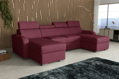 NEW! CORNER SOFA BED ASTEE U SHAPE CROWN FABRIC EASY CLEAN FABRIC ADJUSTABLE HEADREST / SPRINGS + FOAM