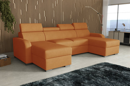 NEW! CORNER SOFA BED ASTEE U SHAPE CROWN FABRIC EASY CLEAN FABRIC ADJUSTABLE HEADREST / SPRINGS + FOAM