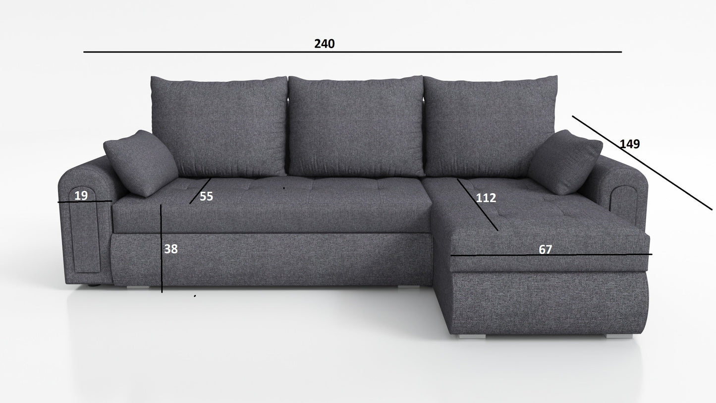 UNIVERSAL CORNER SOFA BED ECO 240CM GREY / WHITE FAUX LEATHER SAWANA 05 / MADRYT 920 2X STORAGE