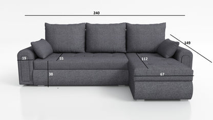 UNIVERSAL CORNER SOFA BED ECO 240CM BLUE KRONOS 09 2X STORAGE